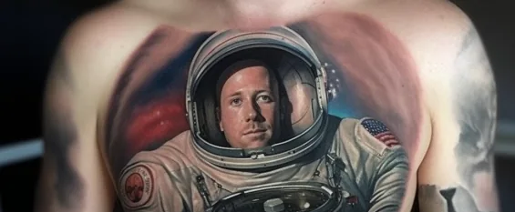 Tatuaż kolorowy na klatce piersiowej - inspiracja Zajawa Tattoo Żary