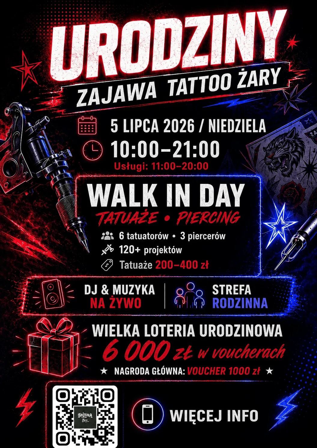 Plakat Urodziny Zajawa Tattoo Żary Walk In Day 5 lipca 2026