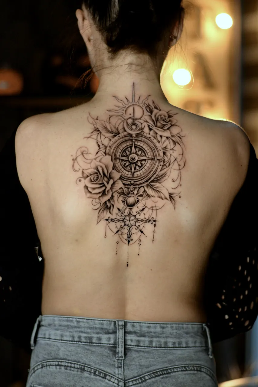 Tatuaż mandala dotwork na plecach