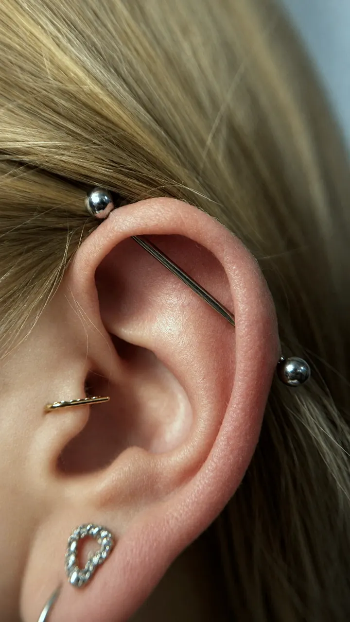 Cennik piercingu w Żarach — aktualne ceny przekłuć 7 Piercing ucha z ozdobną biżuterią